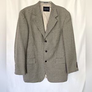 Nautica Blazer/Dress Jacket  Blue/Tan Print Checkered Fitted Size 40R